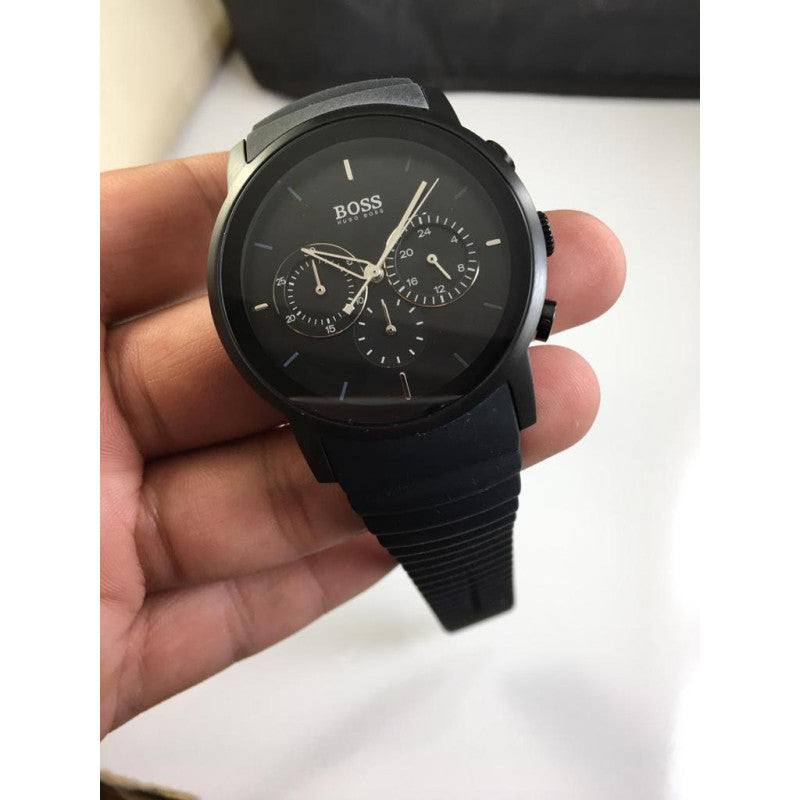 Hugo Boss Modern Black Dial Black Rubber Strap Watch for Men