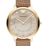 Emporio Armani Kappa Quartz Mother of Pearl Taupe Dial Brown Leather Strap Watch For Men - AR11151