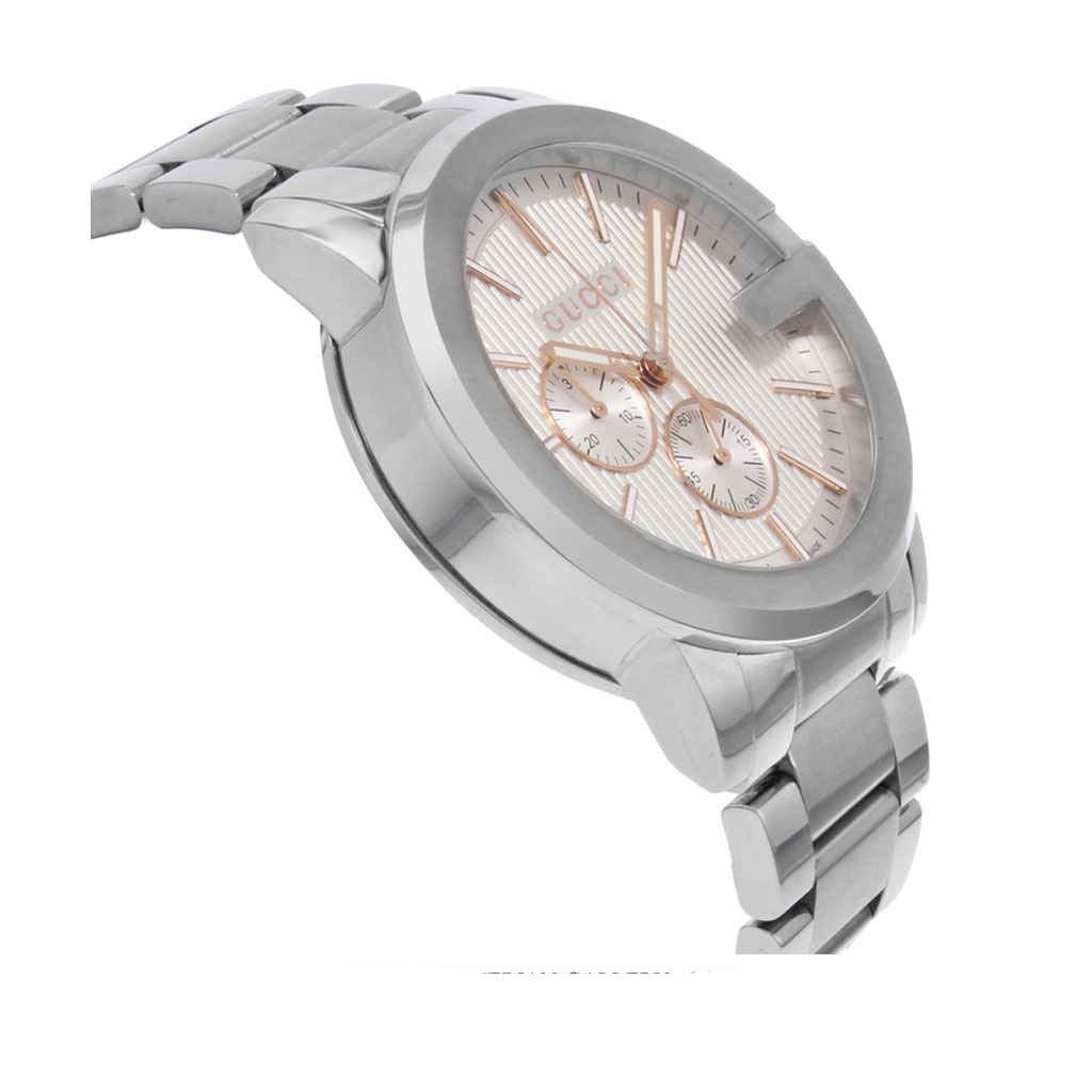 Gucci G Chrono Chronograph Silver Dial Silver Steel Strap Watch