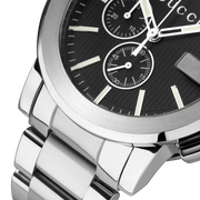 Gucci G Chrono Black Dial Silver Steel Strap Watch For Men - YA101204