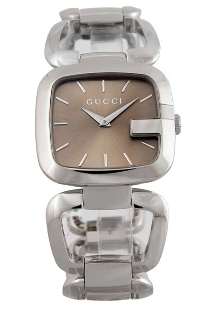 Gucci Square Stainless Steel Quartz Analog Display Brown Dial Watch Gucci G Brown Square Brown Dial Silver Steel Strap Watch For  main image 3