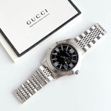 Gucci G Timeless Black Dial Silver Steel Strap Watch For Men - YA126201