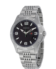 Gucci G Timeless Black Dial Silver Steel Strap Watch For Men - YA126201