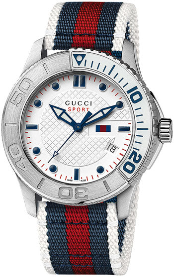 Gucci G Timeless White Dial Two Tone Nylon Strap Watch For Men