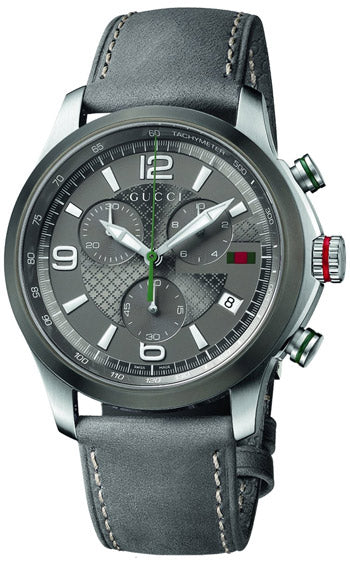 Gucci G Timeless Chronograph Grey Dial Grey Leather Strap Watch