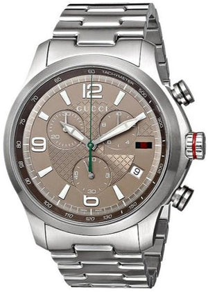 Gucci G Timeless Brown Dial Silver Steel Strap Watch For Men - YA126248