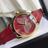 Gucci G Timeless Quartz Red Dial Red Leather Strap Watch For Women - YA1264054
