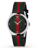 Gucci G Timeless Quartz Black Dial Multicolored Black Leather Strap Watch For Men - YA1264079