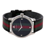 Gucci G Timeless Quartz Black Dial Multicolored Black Leather Strap Watch For Men - YA1264079