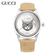 Gucci G Timeless Automatic Mother of Pearl Dial Brown Leather Strap Watch For Women - YA1264112
