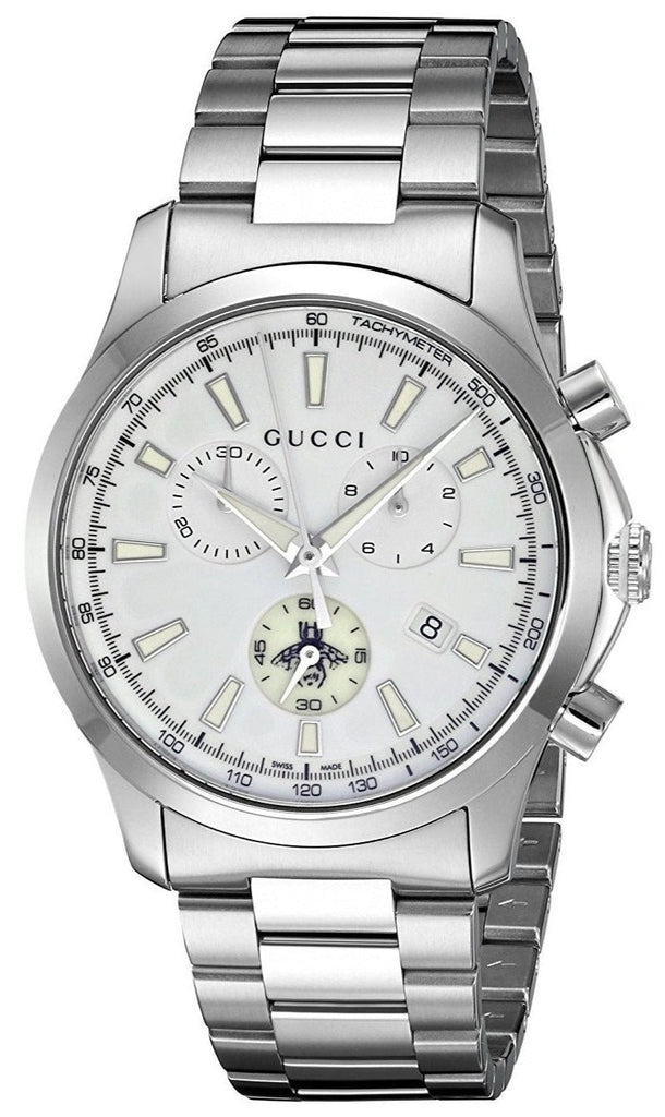 Gucci G Timeless Chronograph White Dial Silver Steel Strap Watch