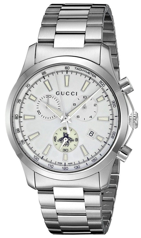 Gucci G Timeless Chronograph White Dial Silver Steel Strap Watch