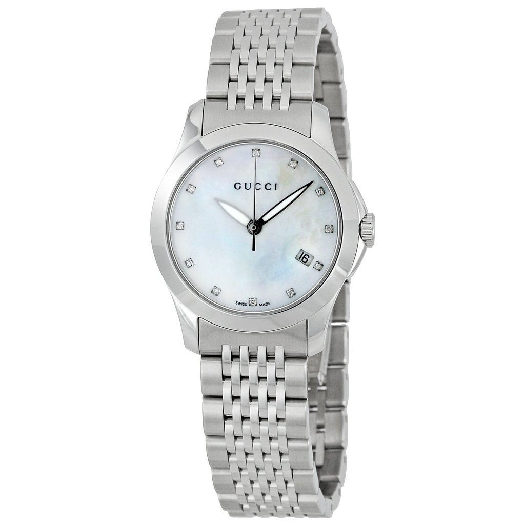 Gucci G Timeless Diamonds Mother of Pearl Dial Silver Steel Strap