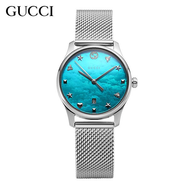 Women’s Italian Gucci Mesh Watch GUCCI G-Frame White, Red, Navy Gold PVD Mesh Bracelet Watch  main image 4