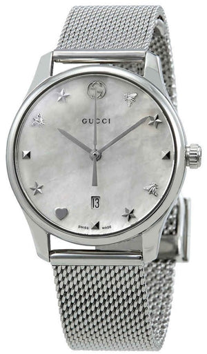 Gucci G-Timeless Mother of Pearl Dial Silver Mesh Bracelet Watch For Women - YA126583