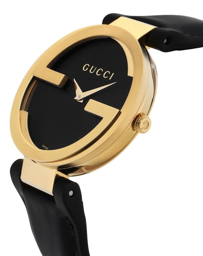 GUCCI オールドカフスリンクス GGインターロッキング ゴールド&ブラック❣️ Gucci Interlocking Special Edition Grammy Black Dial Black Leather