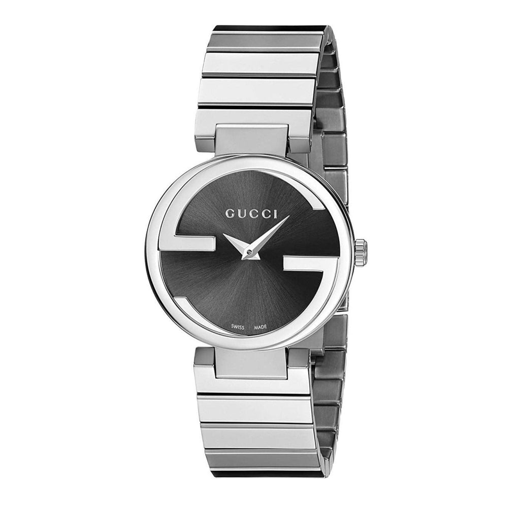 Gucci Interlocking G Quartz Black Dial Black Steel Strap Watch For