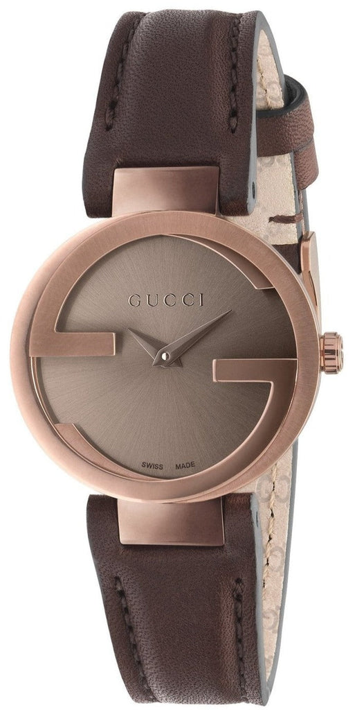 Gucci G Interlocking Brown Dial Brown Leather Strap Watch For Women