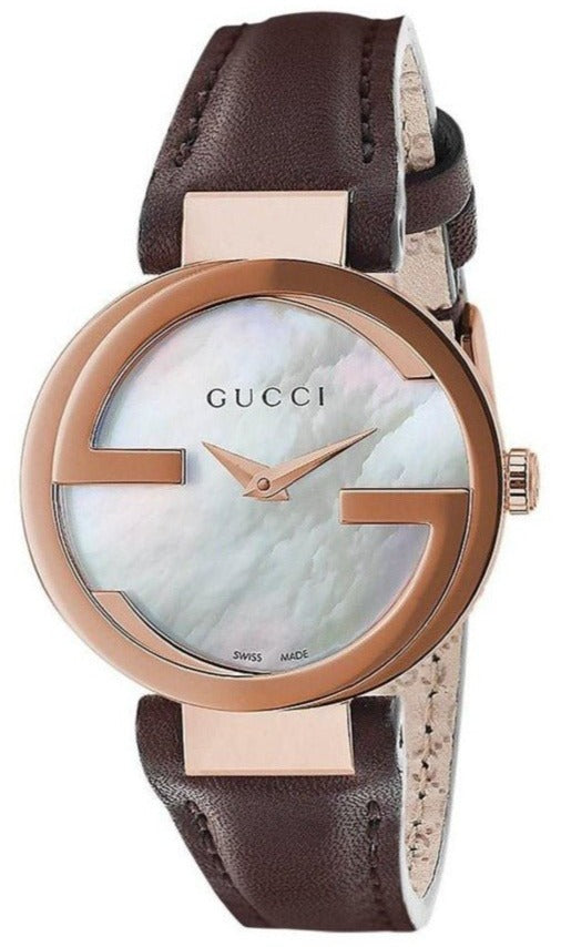 Gucci G Interlocking Mother of Pearl Dial Brown Leather  display picture 3