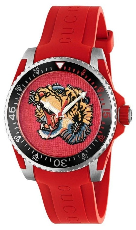 Gucci Dive Quartz Red Dial Red Rubber Strap Watch For Men Gucci Dive Quartz Red Dial Red Rubber Strap Watch For Men