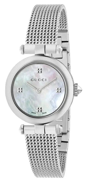 Gucci Diamantissima Quartz Diamonds Mother of Pearl Dial Silver Mesh Bracelet Watch for Women - YA141504