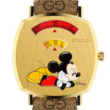 Gucci Grip Disney Mickey Mouse Gold Dial Brown Leather Strap Watch For Women - YA157420