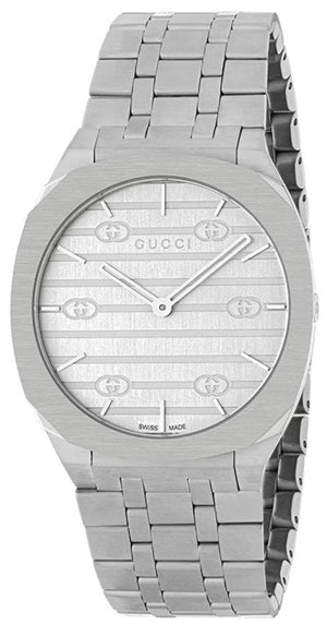 Gucci 25H Quartz Silver Dial Silver Steel Strap Watch For Women - YA163402