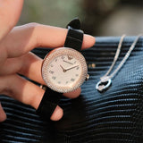Emporio Armani Rosa Quartz Mother Of Pearl White Dial Black Leather Strap Watch For Women - AR11356