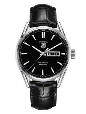 Tag Heuer Carrera Automatic Black Dial Black Leather Strap Watch for Men - WAR201A.FC6266