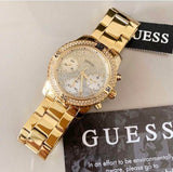 Guess Confetti Diamonds Silver Dial Gold Steel Strap Watch for Women - W0774L5