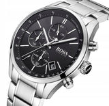 Hugo Boss Grand Prix Black Dial Silver Steel Strap Watch for Men - 1513477