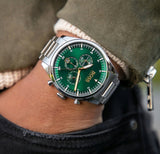 Hugo Boss Pioneer Chronograph Green Dial Silver Steel Strap Watch for Men - 1513868
