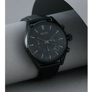 Hugo Boss Champion Chronograph Black Dial Black Leather Strap Watch for Men - 1513880