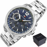 Tommy Hilfiger London Chronograph Quartz Blue Dial Silver Steel Strap Watch for Men - 1791534