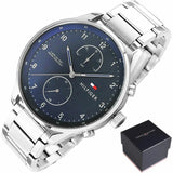 Tommy Hilfiger Chase Multifunction Blue Dial Silver Steel Strap Watch for Men - 1791575