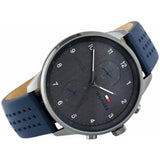 Tommy Hilfiger Chase Grey Dial Blue Leather Strap Watch for Men - 1791578