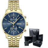 Hugo Boss Associate Chronograph Blue Dial Gold Steel Strap Watch for Men - 1513841