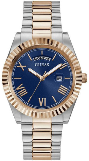 Guess Quartz Blue Dial Two Tone Steel Strap Watch For Men - GW0265G12