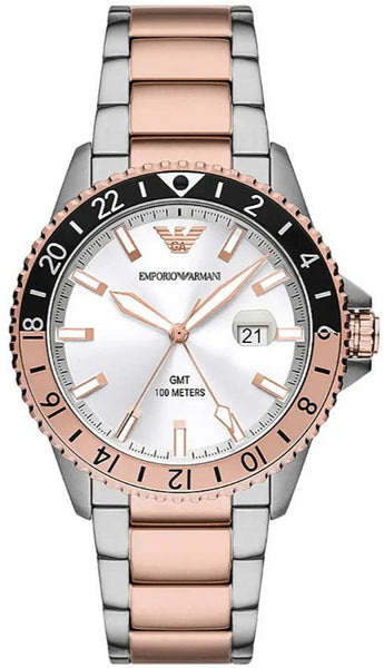 Emporio Armani Sea Explorer GMT Quartz White Dial Two Tone Steel
