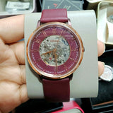 Fossil Vintage Muse Automatic Skeleton Maroon Dial Maroon Leather Strap Watch for Women - ME3137