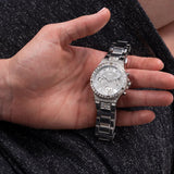 Guess Moonlight Multi Function Diamonds Silver Dial Silver Steel Strap Watch for Women - GW0320L1