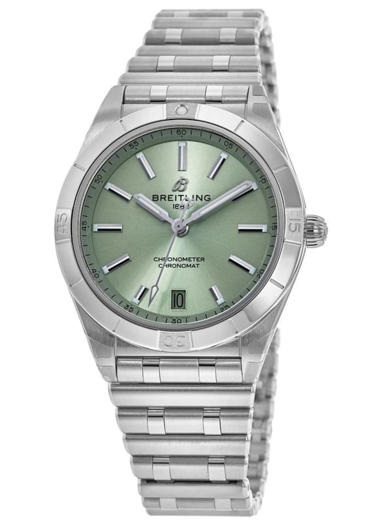 Breitling Chronomat Automatic 36 Green Dial Silver Steel Strap Watch for Women - A10380101L1A1