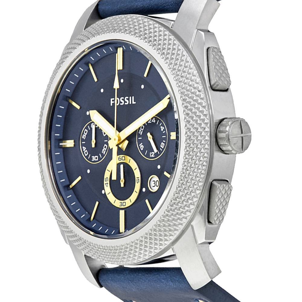 Fossil Machine Chronograph Blue Dial Leather Watch Blue Strap for Men