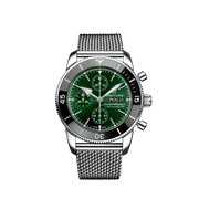 Breitling Superocean Heritage Chronograph 44 Green Dial Silver Mesh Bracelet Watch for Men - A13313121L1A1