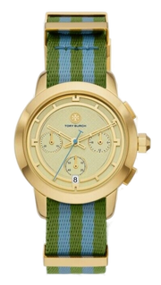 Tory Burch The Tory Chronograph White Dial Two Tone NATO Strap Watch for Women - TBW1037
