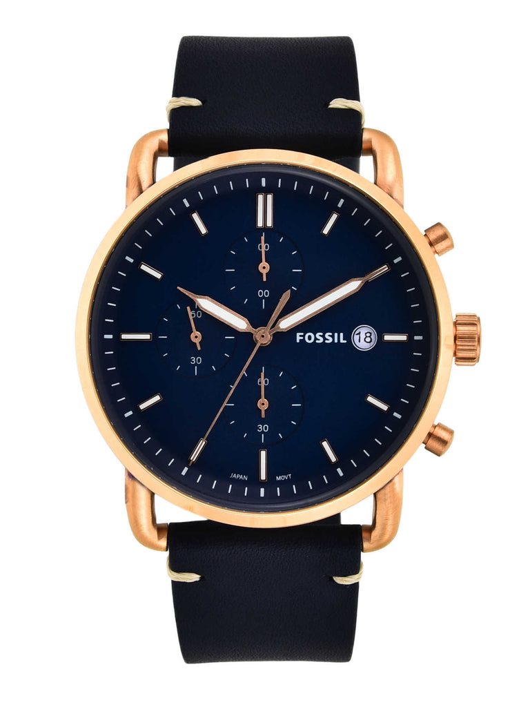 Fossil The Commuter Blue Dial Blue Leather Strap Watch for Men - FS5404