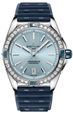 Breitling Super Chronomat Automatic 38 Diamonds Blue Dial Blue Rubber Strap Watch for Women - A17356531C1S1