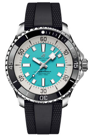 Breitling Superocean Automatic 44 Turquoise Dial Black Rubber Strap Watch for Men - A17376211L2S1