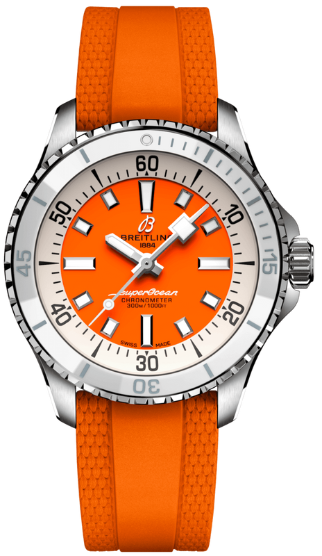 Breitling Superocean Automatic 36 Orange Dial Orange Rubber Strap Watch for Men Watch for Men