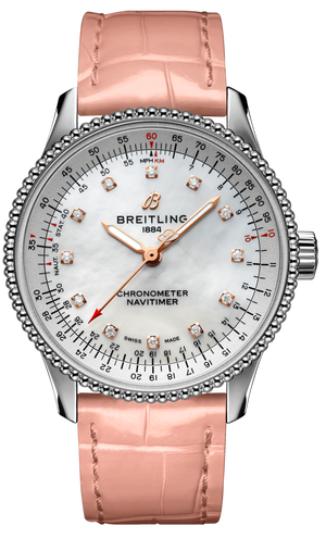 Breitling Navitimer Automatic 35 Mother of Pearl Dial Pink Leather Strap Watch for Women - A17395211A1P3